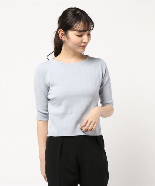 YECCA VECCA（イェッカヴェッカ）の「プリ－ツニットプルオ－バ－（Tシャツ/カットソー・レディース・ホワイト/ネイビー/サックスブルー/グリーン/ラベンダー・FREE）」の4枚目の写真