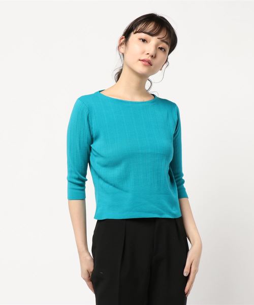 YECCA VECCA（イェッカヴェッカ）の「プリ－ツニットプルオ－バ－（Tシャツ/カットソー・レディース・ホワイト/ネイビー/サックスブルー/グリーン/ラベンダー・FREE）」の3枚目の写真