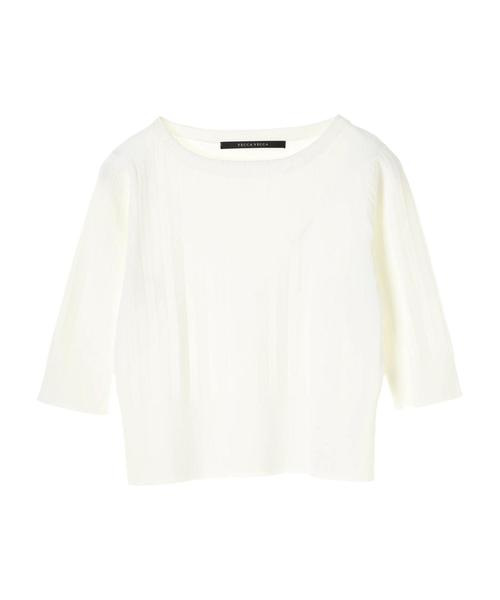 YECCA VECCA（イェッカヴェッカ）の「プリ－ツニットプルオ－バ－（Tシャツ/カットソー・レディース・ホワイト/ネイビー/サックスブルー/グリーン/ラベンダー・FREE）」の7枚目の写真