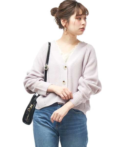 natural couture(ナチュラルクチュール)の「春色アイレットカーディガン(カーディガン/ボレロ・レディース・アイボリー/ベージュ/ネイビー/サックスブルー/ラベンダー/オレンジ・FREE)」の5枚目の写真