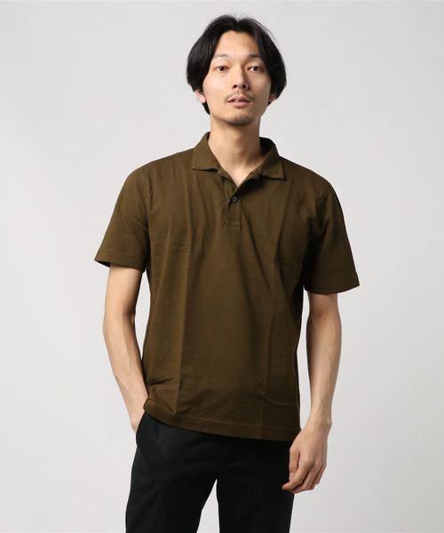 three dots(スリードッツ)の「クレープポロシャツ(ポロシャツ・メンズ・ライトブルー/オリーブ・SMALL/MEDIUM/LARGE)」の1枚目の写真