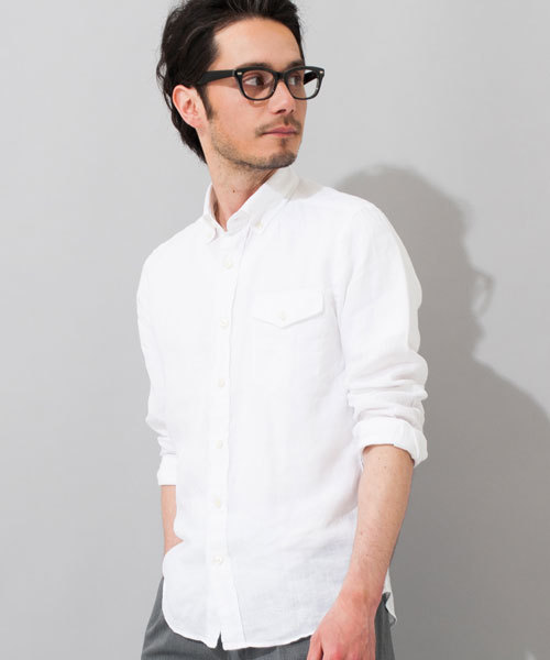 green label relaxing(グリーンレーベルリラクシング)の「LINEN DELAVE BD-Rシャツ ◆(シャツ/ブラウス・メンズ・ホワイト/ピンク/ターコイズブルー/ネイビー・LARGE/MEDIUM/SMALL/X-LARGE)」の2枚目の写真