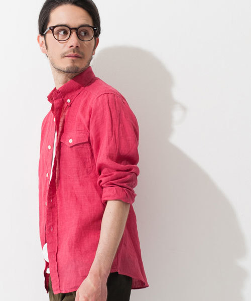 green label relaxing(グリーンレーベルリラクシング)の「LINEN DELAVE BD-Rシャツ ◆(シャツ/ブラウス・メンズ・ホワイト/ピンク/ターコイズブルー/ネイビー・LARGE/MEDIUM/SMALL/X-LARGE)」の4枚目の写真