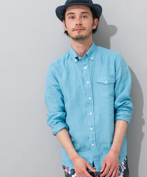 green label relaxing(グリーンレーベルリラクシング)の「LINEN DELAVE BD-Rシャツ ◆(シャツ/ブラウス・メンズ・ホワイト/ピンク/ターコイズブルー/ネイビー・LARGE/MEDIUM/SMALL/X-LARGE)」の1枚目の写真