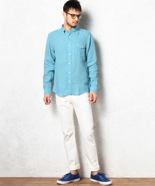 green label relaxing(グリーンレーベルリラクシング)の「LINEN DELAVE BD-Rシャツ ◆(シャツ/ブラウス・メンズ・ホワイト/ピンク/ターコイズブルー/ネイビー・LARGE/MEDIUM/SMALL/X-LARGE)」の13枚目の写真