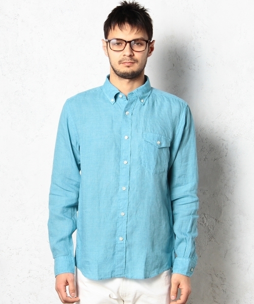 green label relaxing(グリーンレーベルリラクシング)の「LINEN DELAVE BD-Rシャツ ◆(シャツ/ブラウス・メンズ・ホワイト/ピンク/ターコイズブルー/ネイビー・LARGE/MEDIUM/SMALL/X-LARGE)」の5枚目の写真