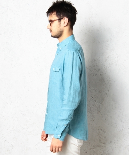 green label relaxing(グリーンレーベルリラクシング)の「LINEN DELAVE BD-Rシャツ ◆(シャツ/ブラウス・メンズ・ホワイト/ピンク/ターコイズブルー/ネイビー・LARGE/MEDIUM/SMALL/X-LARGE)」の6枚目の写真