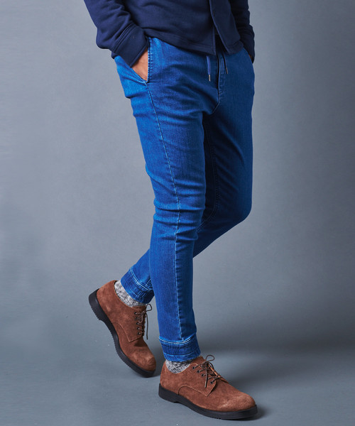 Magine(マージン)の「SHAVING KNIT DENIM JOGGER PANTS:シェービングニットデニム ジョガーパンツ(デニムパンツ)」|ライトブルー