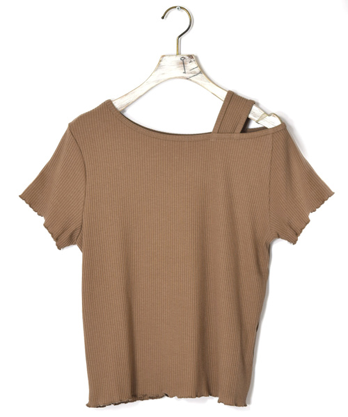 w closet(ダブルクローゼット)の「ワイドリブ半袖オフショルプルオーバー(Tシャツ/カットソー・レディース・モカ/ブラック系その他/グレー系その他/ライトベージュ・FREE)」の9枚目の写真