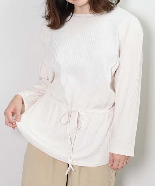 shopnikoniko(ショップニコニコ)の「ウエストマークデザイントップス(Tシャツ/カットソー・レディース・ブラック/ブラウン/ライトベージュ・フリー)」の3枚目の写真