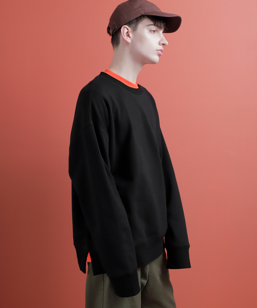 EMMA CLOTHES（エマクローズ）の「ファインコットン ロングリブスリーブ ビッグプルオーバー/クルーネックスウェット（スウェット・メンズ・ホワイト/ベージュ/オレンジ/ブラック・M/L）」の3枚目の写真