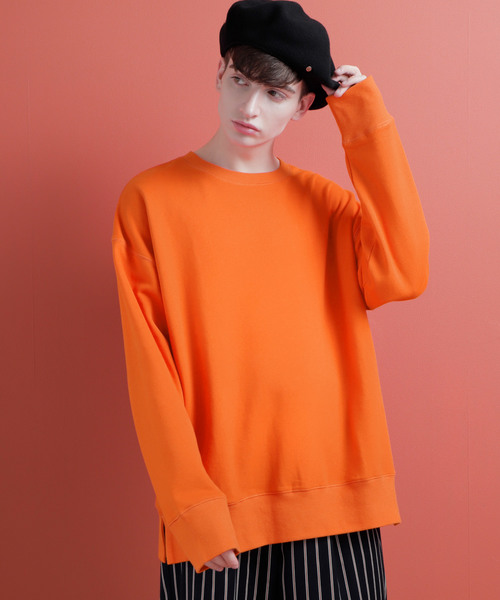 EMMA CLOTHES（エマクローズ）の「ファインコットン ロングリブスリーブ ビッグプルオーバー/クルーネックスウェット（スウェット・メンズ・ホワイト/ベージュ/オレンジ/ブラック・M/L）」の13枚目の写真