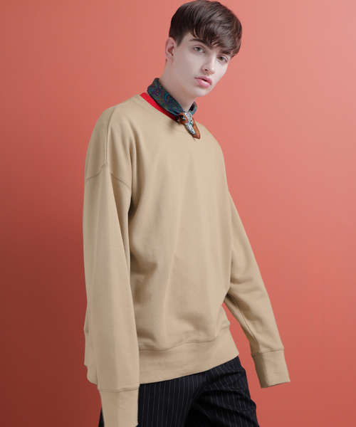 EMMA CLOTHES（エマクローズ）の「ファインコットン ロングリブスリーブ ビッグプルオーバー/クルーネックスウェット（スウェット・メンズ・ホワイト/ベージュ/オレンジ/ブラック・M/L）」の19枚目の写真