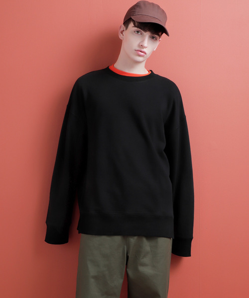 EMMA CLOTHES（エマクローズ）の「ファインコットン ロングリブスリーブ ビッグプルオーバー/クルーネックスウェット（スウェット・メンズ・ホワイト/ベージュ/オレンジ/ブラック・M/L）」の10枚目の写真