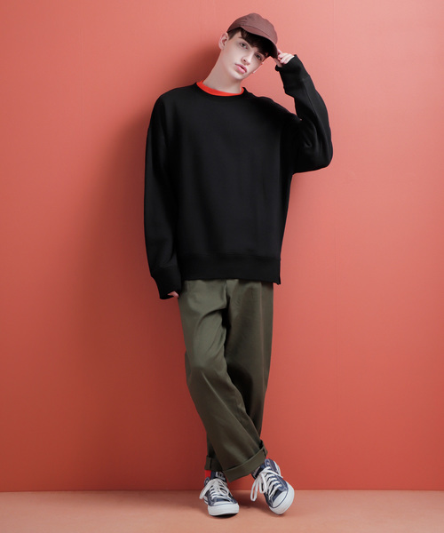 EMMA CLOTHES（エマクローズ）の「ファインコットン ロングリブスリーブ ビッグプルオーバー/クルーネックスウェット（スウェット・メンズ・ホワイト/ベージュ/オレンジ/ブラック・M/L）」の12枚目の写真