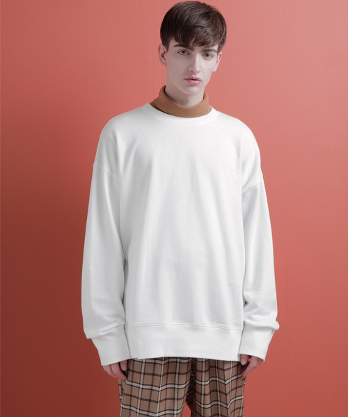 EMMA CLOTHES（エマクローズ）の「ファインコットン ロングリブスリーブ ビッグプルオーバー/クルーネックスウェット（スウェット・メンズ・ホワイト/ベージュ/オレンジ/ブラック・M/L）」の9枚目の写真