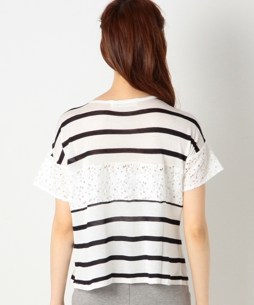 Jewel Changes(ジュエルチェンジズ)の「JCCI ボーダー レースキリカエ ドロップショルダー◆(Tシャツ/カットソー・レディース・ホワイト/ブラック・フリー)」の8枚目の写真