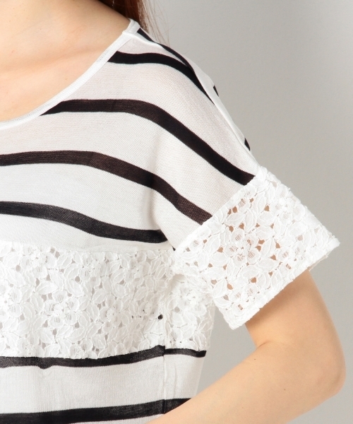 Jewel Changes(ジュエルチェンジズ)の「JCCI ボーダー レースキリカエ ドロップショルダー◆(Tシャツ/カットソー・レディース・ホワイト/ブラック・フリー)」の10枚目の写真