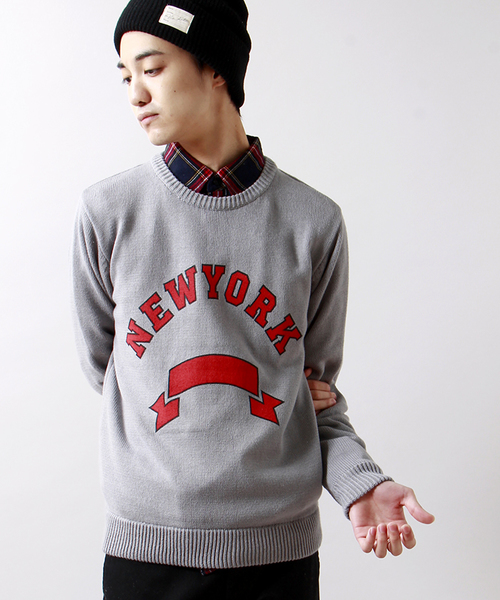 WEGO（ウィゴー）の「WEGO/ロゴニット（ニット/セーター・メンズ・オフホワイト/ブラック/杢グレー/ワイン・LARGE/MEDIUM）」の3枚目の写真