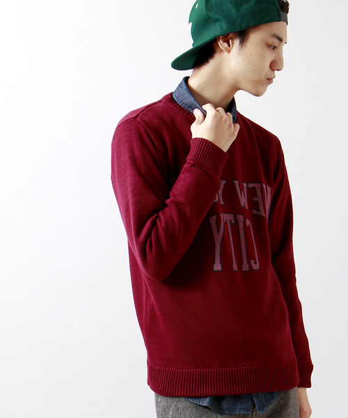 WEGO（ウィゴー）の「WEGO/ロゴニット（ニット/セーター・メンズ・オフホワイト/ブラック/杢グレー/ワイン・LARGE/MEDIUM）」の4枚目の写真