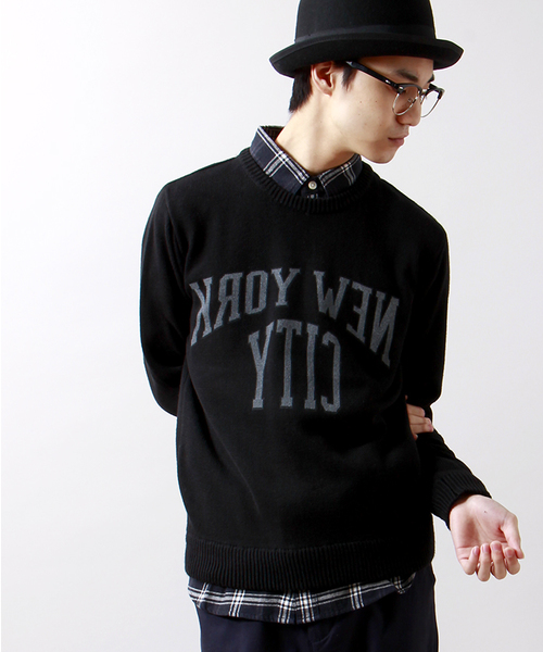 WEGO（ウィゴー）の「WEGO/ロゴニット（ニット/セーター・メンズ・オフホワイト/ブラック/杢グレー/ワイン・LARGE/MEDIUM）」の2枚目の写真