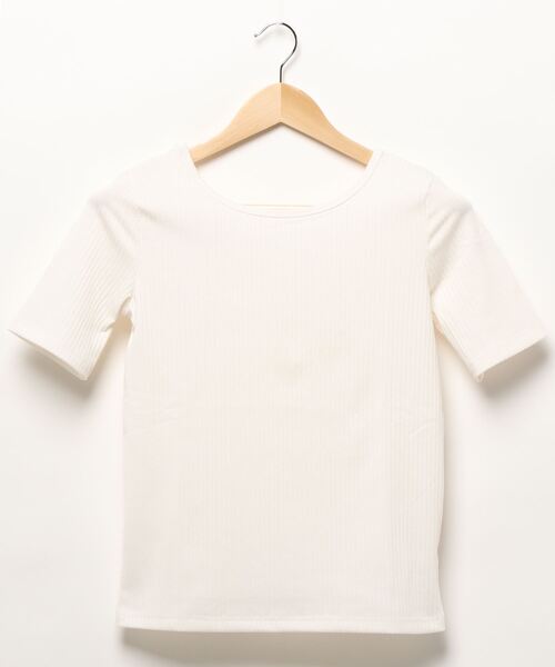 HONEYSUCKLE ROSE（ハニーサックルローズ）の「【HONEYSUCKLE ROSE】リブクルー半袖Ｔシャツ（Tシャツ/カットソー・レディース・ブラウン/オフホワイト/ブルー・S/M/L）」の2枚目の写真