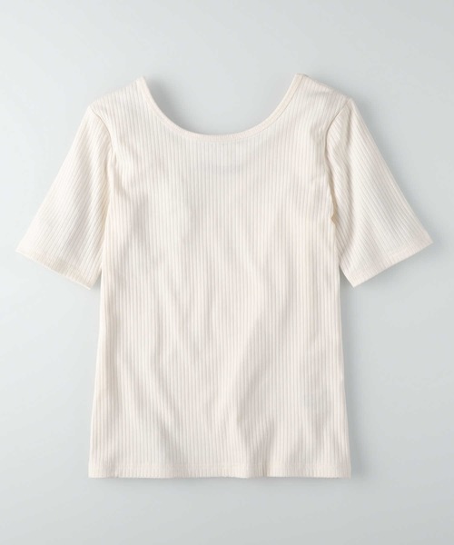 HONEYSUCKLE ROSE（ハニーサックルローズ）の「【HONEYSUCKLE ROSE】リブクルー半袖Ｔシャツ（Tシャツ/カットソー・レディース・ブラウン/オフホワイト/ブルー・S/M/L）」の4枚目の写真