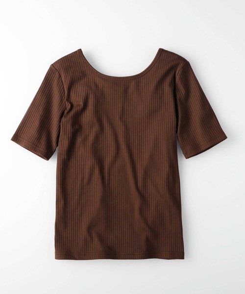 HONEYSUCKLE ROSE（ハニーサックルローズ）の「【HONEYSUCKLE ROSE】リブクルー半袖Ｔシャツ（Tシャツ/カットソー・レディース・ブラウン/オフホワイト/ブルー・S/M/L）」の5枚目の写真