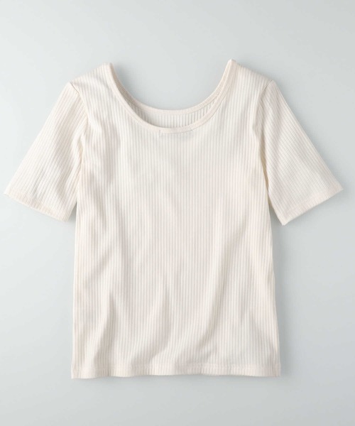 HONEYSUCKLE ROSE（ハニーサックルローズ）の「【HONEYSUCKLE ROSE】リブクルー半袖Ｔシャツ（Tシャツ/カットソー・レディース・ブラウン/オフホワイト/ブルー・S/M/L）」の9枚目の写真