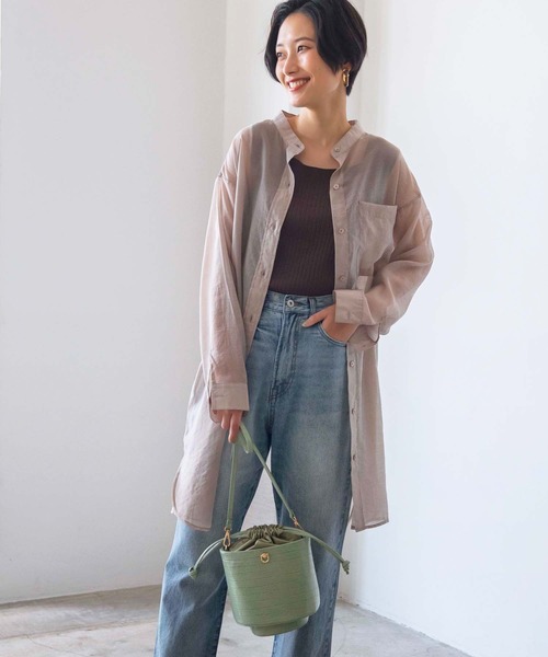 GeeRA（ジーラ）の「シアーバンドカラーシャツワンピース（シャツワンピース・レディース・モカ/ミント・MEDIUM）」の2枚目の写真