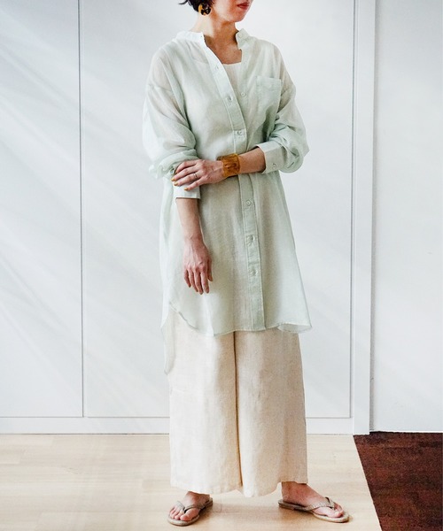 GeeRA（ジーラ）の「シアーバンドカラーシャツワンピース（シャツワンピース・レディース・モカ/ミント・MEDIUM）」の5枚目の写真