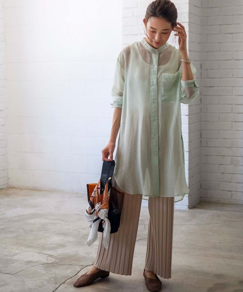 GeeRA（ジーラ）の「シアーバンドカラーシャツワンピース（シャツワンピース・レディース・モカ/ミント・MEDIUM）」の11枚目の写真