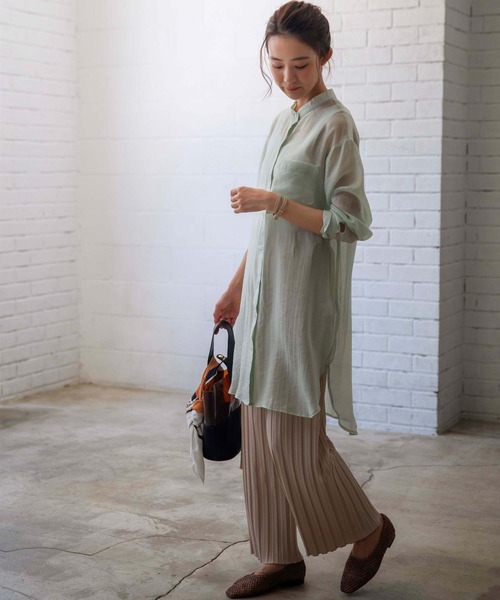 GeeRA（ジーラ）の「シアーバンドカラーシャツワンピース（シャツワンピース・レディース・モカ/ミント・MEDIUM）」の12枚目の写真