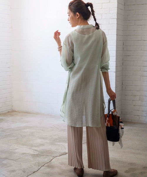 GeeRA（ジーラ）の「シアーバンドカラーシャツワンピース（シャツワンピース・レディース・モカ/ミント・MEDIUM）」の13枚目の写真