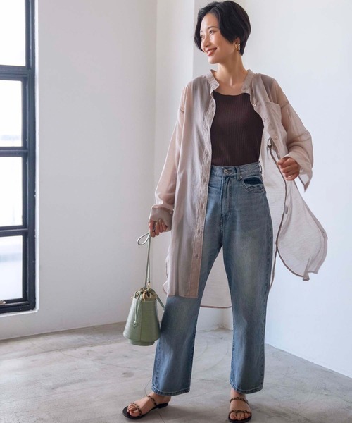 GeeRA（ジーラ）の「シアーバンドカラーシャツワンピース（シャツワンピース・レディース・モカ/ミント・MEDIUM）」の9枚目の写真