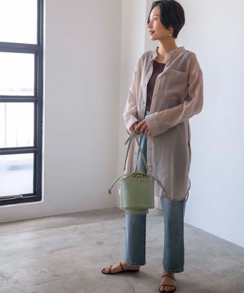 GeeRA（ジーラ）の「シアーバンドカラーシャツワンピース（シャツワンピース・レディース・モカ/ミント・MEDIUM）」の8枚目の写真