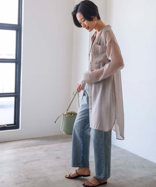 GeeRA（ジーラ）の「シアーバンドカラーシャツワンピース（シャツワンピース・レディース・モカ/ミント・MEDIUM）」の7枚目の写真