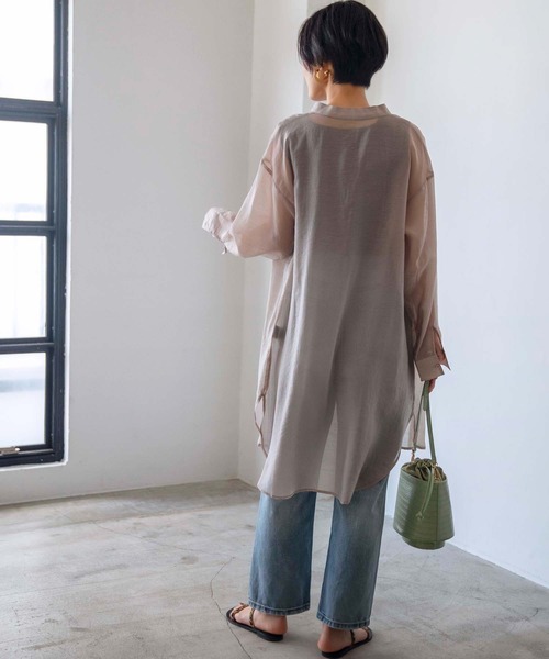 GeeRA（ジーラ）の「シアーバンドカラーシャツワンピース（シャツワンピース・レディース・モカ/ミント・MEDIUM）」の6枚目の写真