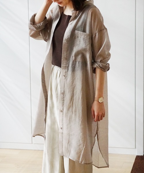 GeeRA（ジーラ）の「シアーバンドカラーシャツワンピース（シャツワンピース・レディース・モカ/ミント・MEDIUM）」の14枚目の写真