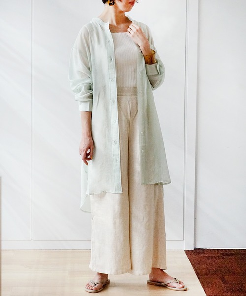 GeeRA（ジーラ）の「シアーバンドカラーシャツワンピース（シャツワンピース・レディース・モカ/ミント・MEDIUM）」の15枚目の写真