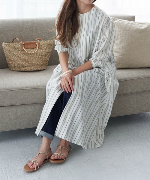 セール リネン混ストライプシャツワンピース ワンピース Rope Picnic ロペピクニック のファッション通販 Zozotown