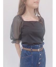 one way | 袖チュールトップス(Tシャツ/カットソー)