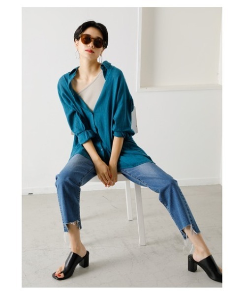 AZUL by moussy（アズールバイマウジー）の「LAYERED 3WAY TOPS/レイヤード3WAYトップス（Tシャツ/カットソー・レディース・ブラック/パープル/イエロー系その他/ライトベージュ・SMALL/MEDIUM）」の5枚目の写真