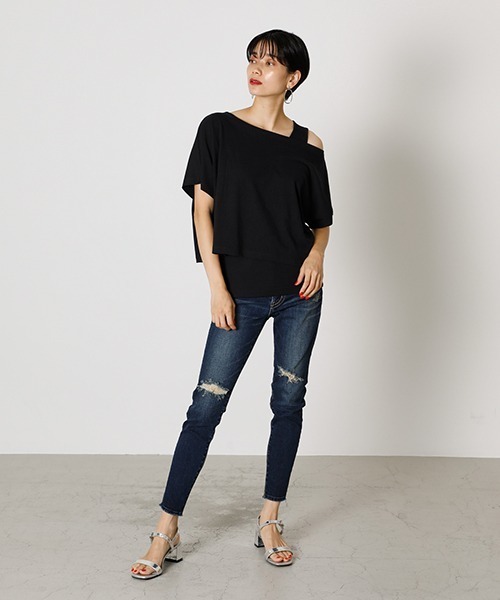 AZUL by moussy（アズールバイマウジー）の「LAYERED 3WAY TOPS/レイヤード3WAYトップス（Tシャツ/カットソー・レディース・ブラック/パープル/イエロー系その他/ライトベージュ・SMALL/MEDIUM）」の7枚目の写真