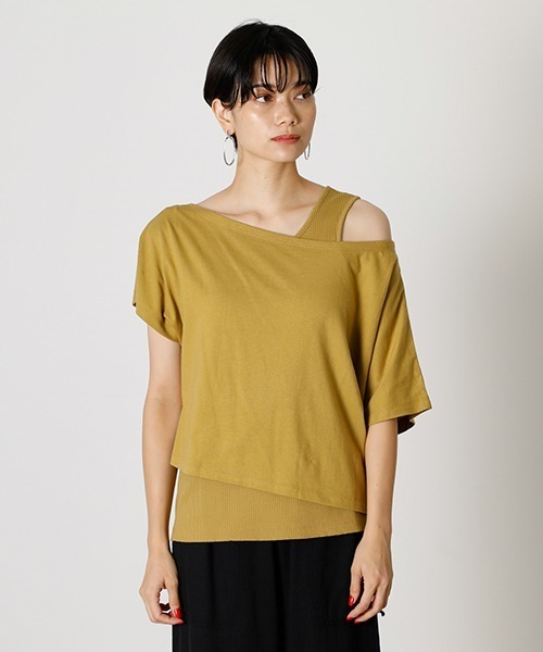 AZUL by moussy（アズールバイマウジー）の「LAYERED 3WAY TOPS/レイヤード3WAYトップス（Tシャツ/カットソー・レディース・ブラック/パープル/イエロー系その他/ライトベージュ・SMALL/MEDIUM）」の16枚目の写真