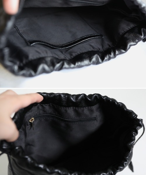 select MOCA（セレクトモカ）の「フェイクレザー巾着バッグ（ショルダーバッグ・レディース・ホワイト/ブラック/ブラウン/パープル・FREE）」の8枚目の写真