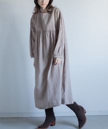 綿麻起毛刺繍ワンピース
