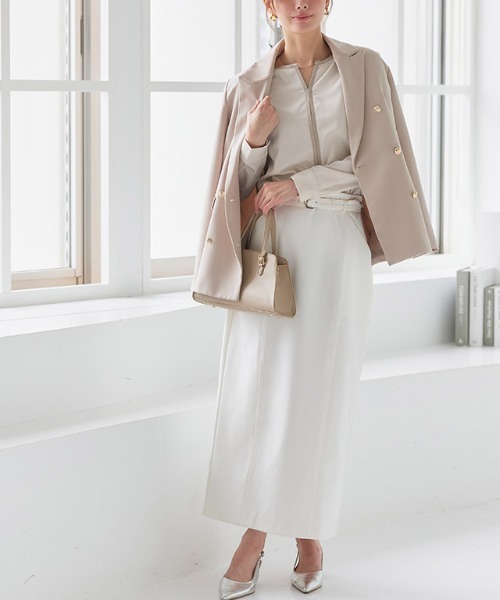 Pierrot（ピエロ）の「配色キーネックブラウス（シャツ/ブラウス・レディース・アイボリー/グレイッシュベージュ/ネイビー/ミント/キャメル/ライトブルー/グレー/ホワイト系その他/ホワイト×ブラック・M/L/S）」の17枚目の写真