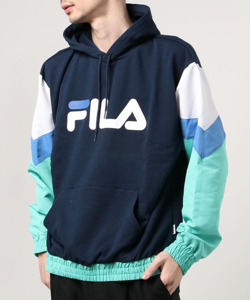 セール トップス 切替ロゴプリントプルオーバーパーカー パーカー Fila フィラ のファッション Fila フィラ