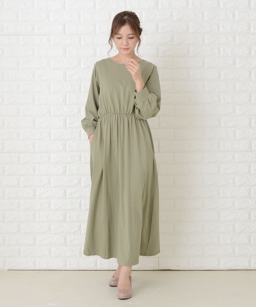 Lace Ladies(レースレディース)の「ゆったり長袖ロングワンピース(ワンピース・レディース・ブラック/グリーン/ブルーグレー/ベージュ・FREE)」の4枚目の写真